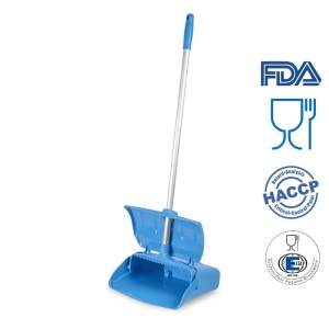 Faras rabatabil cu maner lung 80 cm, tip lobby pan, IGEAX 1082, albastru, cu capac, rezistent la 121 °C autoclavare, pentru industria alimentara, certificata HACCP, FDA