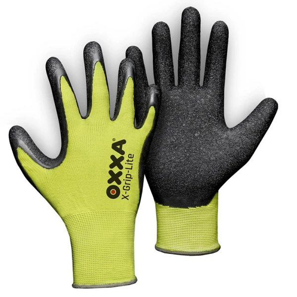 15102500 Manusi de protectie OXXA  X-Grip-Lite 51-025, suport nailon, imersie de latex in palma si pe degete, galben/negru