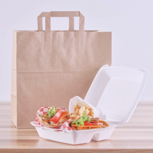 Punga hartie natur, delivery, take away, cu maner plat, 6 dimensiuni disponibile - 26x17x25cm - 250 BUCATAati / set