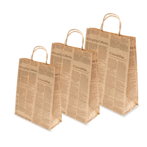 Pungi hartie ziar, cu maner sfoara - 25X10X30 cm - 100 BUCATA.