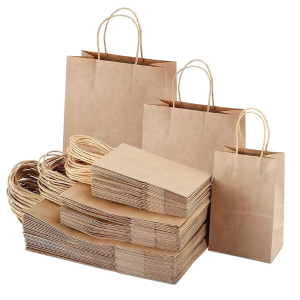 Punga hartie, natur, cu maner sfoara - 20x9x25cm - 100 BUCATA.