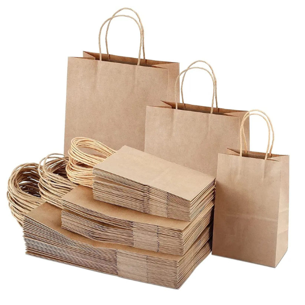 Punga hartie, natur, cu maner sfoara - 32x12x41cm - 100 BUCATA.