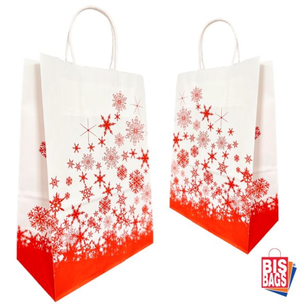 Sacosa imprimata stelute rosii - 22x12x31cm - 100 BUCATA