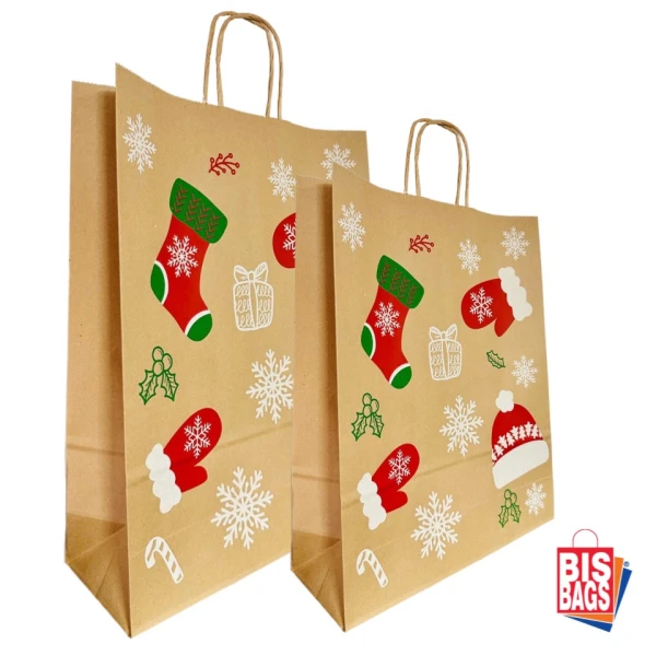 Sacosa natur Xmas - 25x14x30cm - 100 BUCATA
