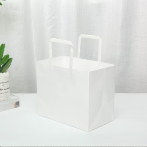 Punga hartie alba, cofetarie, prajituri, maner flat, 4 dimensiuni disponibile - 34x18x31cm - 250 BUCATAati / set