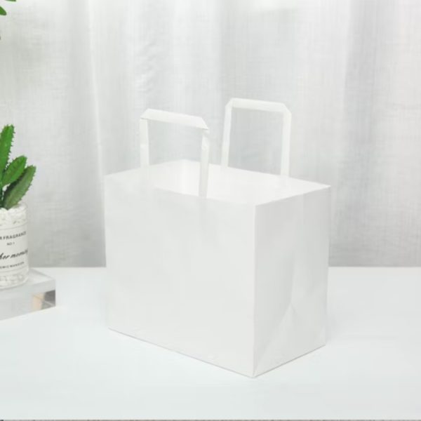 Punga hartie alba, cofetarie, prajituri, maner flat, 4 dimensiuni disponibile - 34x18x31cm - 250 BUCATAati / set