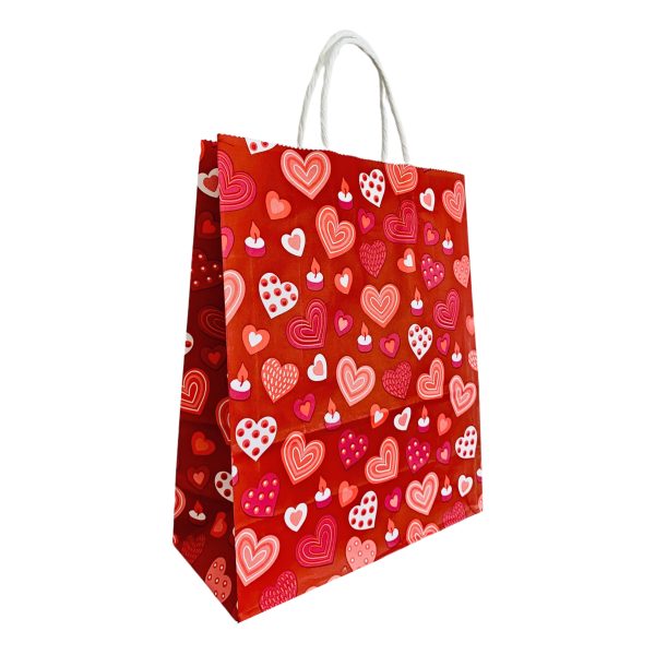 Punga hartie alba ,imprimeu inimioare - 24x11x29 - 100 BUCATA