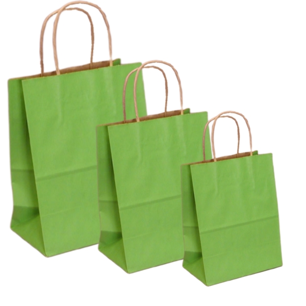 Pungi natur, colorate 100% verde deschis - 20x9x25cm - 100 BUCATA