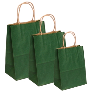 Pungi natur, colorate 100% verde inchis - 16X9X21 - 100 BUCATA