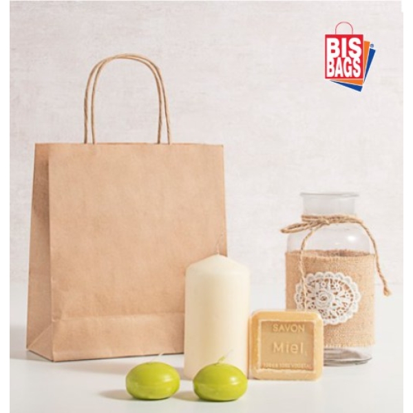 Punga hartie, natur, cu maner sfoara - 32x12x41cm - 100 BUCATA.