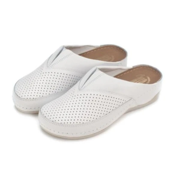 25-06-alb Saboti medicali TELLUS, din piele naturala, albi, talpa lipita PU