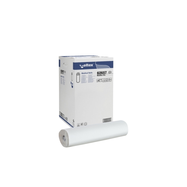 Rola medicala alba, 2 straturi,  59cm latime x 48m lungime, portionata la 38cm, 9 role/box