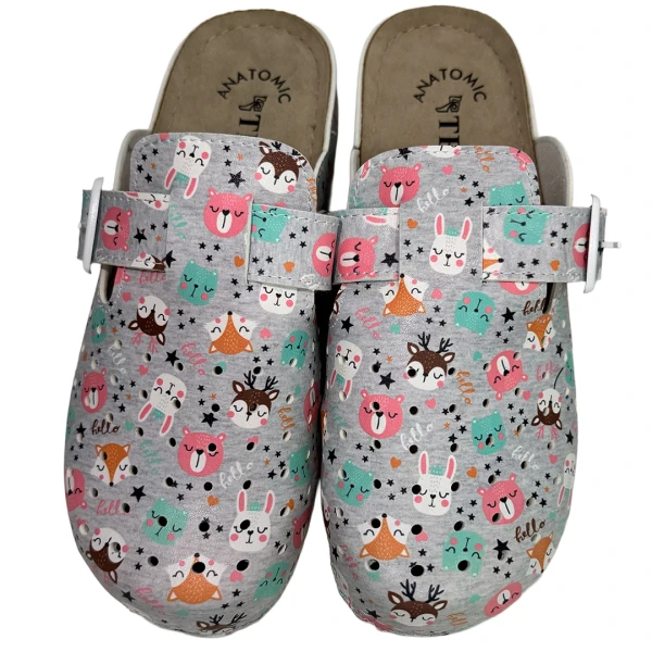 Saboti medicali, TELLUS, din piele artificiala, talpa lipita PU, model Animalute