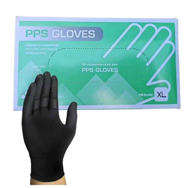 Manusi de examinare din nitril negre,  nepudrate, PPS SAN 100 bucati/cutie
