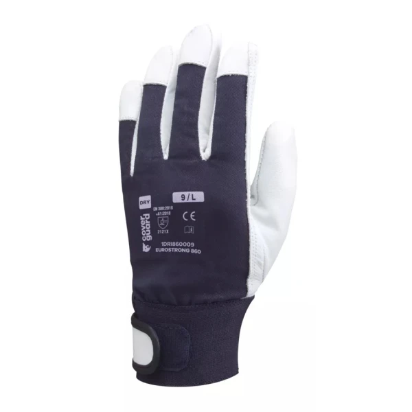 Manusi de șofer, cu palma din piele de capra, protectie pentru degetul mare și unghii, manseta elastica reglabila cu velcro, EUROSTRONG 860