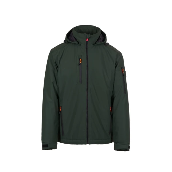 38266_07057_F-scaled Jacheta impermeabila barbati softshell de iarna, gluga detasabila, elemente reflectorizante aplicate pe spate, la nivelul taliei si pe gluga, culoare military green, Payper Creek Ultralite Pad