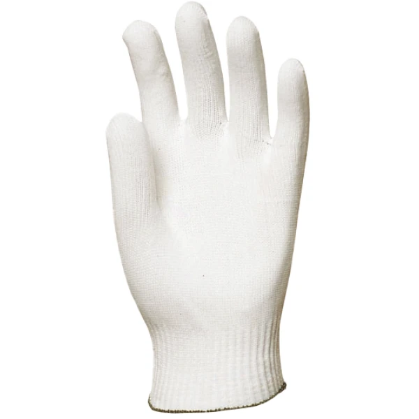 Manusi de protectie, subtiri, din poliester alb, cu tricotare elastica, fara imersie, cu rezistenta mare la tractiune