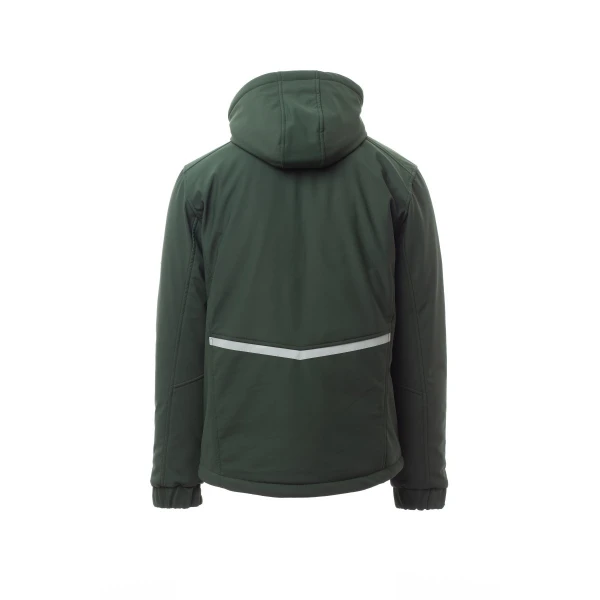 Jacheta impermeabila barbati softshell de iarna, gluga detasabila, elemente reflectorizante aplicate pe spate, la nivelul taliei si pe gluga, culoare military green, Payper Creek Ultralite Pad