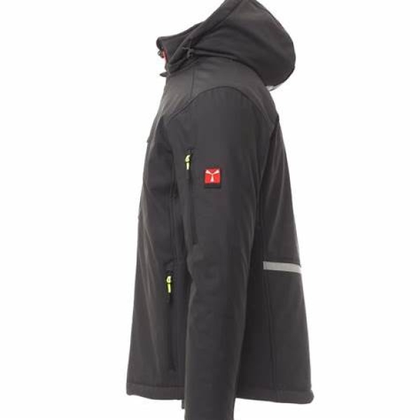 Jacheta impermeabila barbati softshell de iarna, gluga detasabila, elemente reflectorizante aplicate pe spate, la nivelul taliei si pe gluga, culoare negru antracit Payper Creek Ultralite Pad