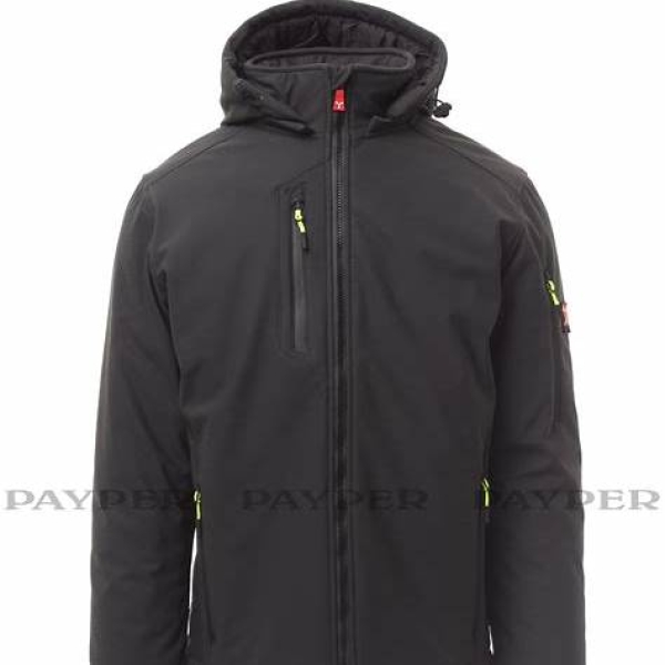 Jacheta impermeabila barbati softshell de iarna, gluga detasabila, elemente reflectorizante aplicate pe spate, la nivelul taliei si pe gluga, culoare negru antracit Payper Creek Ultralite Pad