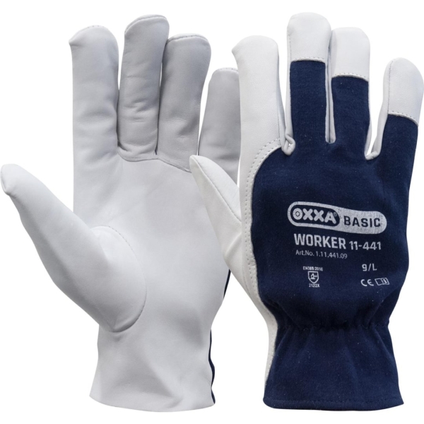 Manusi de protectie OXXA Worker 11-441, alb/albastru, 8-11, din piele naturala