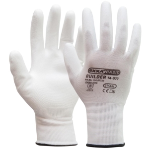 Manusi de protectie OXXA Builder 14-077, PU, alb, 7-11, din poliester, cu manseta elastica