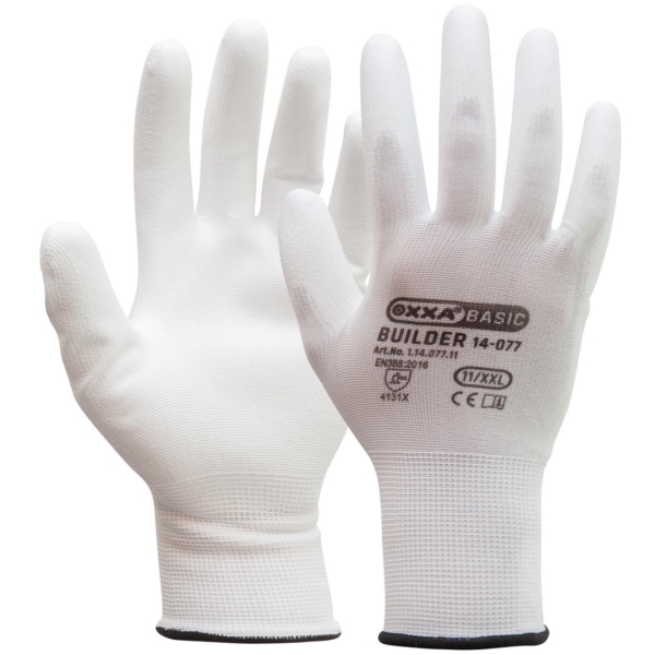 Manusi de protectie OXXA Builder 14-077, PU, alb, 7-11, din poliester, cu manseta elastica