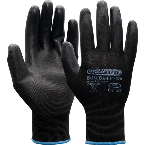 Manusi de protectie OXXA Builder 14-079, PU, negru, 7-11, din poliester, cu manseta elastica