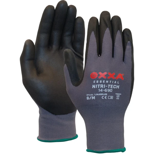 11469000.jpg Manusi de protectie OXXA Nitri-Tech 14-690, negru/gri, 6-12, din nylon, cu manseta elastica, cu aderenta ridicata
