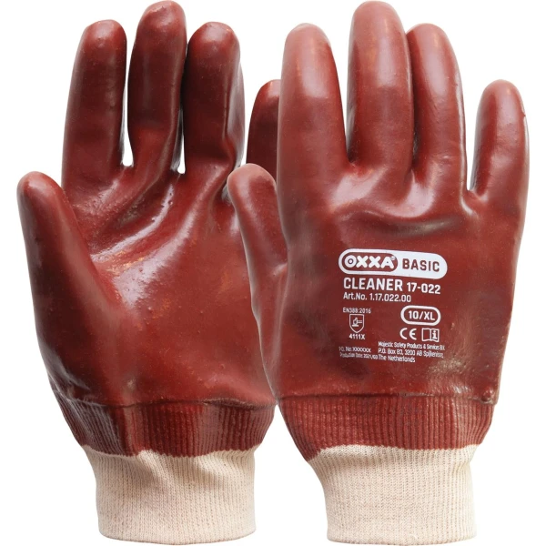 Manusi de protectie OXXA Cleaner 17-022,rosu, wrist/closed,10, din bumbac, cu manseta elastica