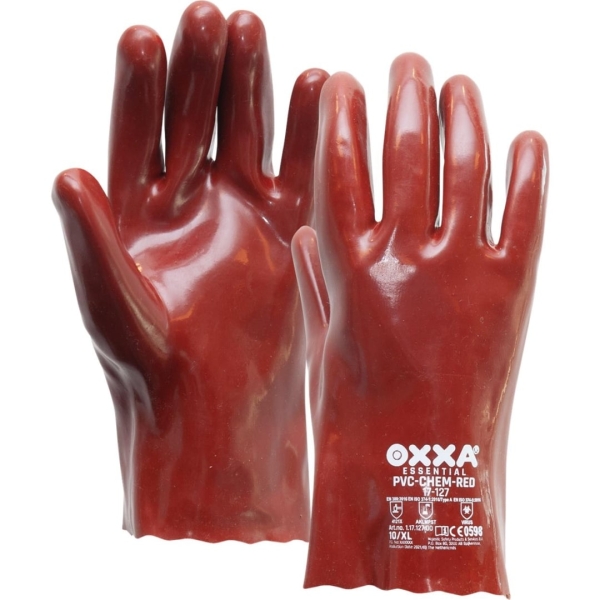 Manusi de protectie OXXA PVC-Chem-rosu 17-127, 270 mm, 10, din bumbac, captusite