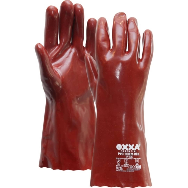 Manusi de protectie OXXA PVC-Chem-rosu 17-135, 350 mm, 10, din bumbac, captusite