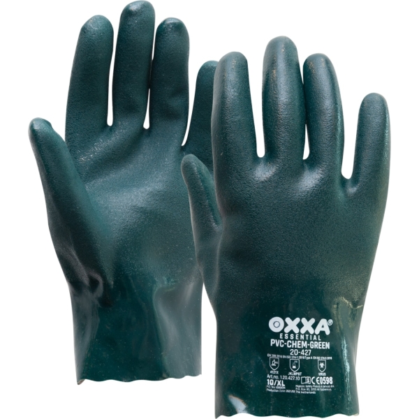 Manusi de protectie OXXA PVC-Chem-verde 20-427, 270 mm, 10, captusite