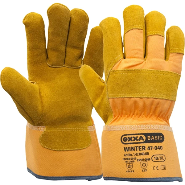 Manusi de protectie OXXA Winter 47-040, splitlthr,br/yel, 10, din piele naturala, cu palma intarita, captusite