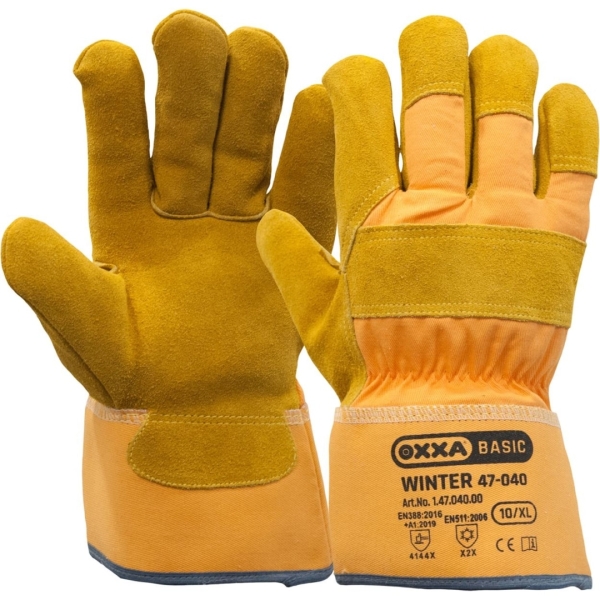 Manusi de protectie OXXA Winter 47-040, splitlthr,br/yel, 10, din piele naturala, cu palma intarita, captusite