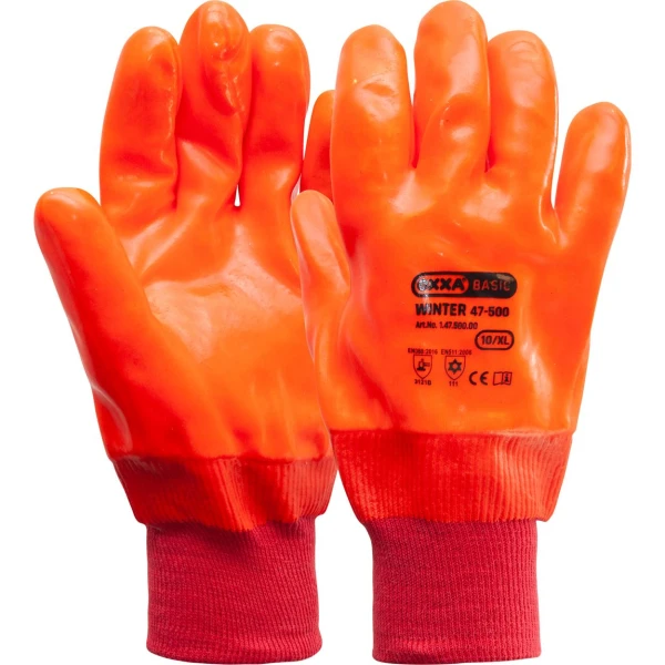 14750000.jpg Manusi de protectie OXXA Winter 47-500, PVC, portocaliu, 10, din bumbac, cu manseta elastica