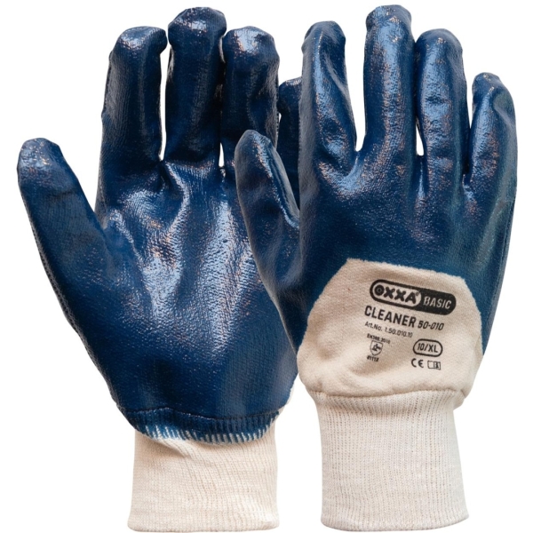 Manusi de protectie OXXA Cleaner 50-010, NBR wrist,albastru,9-10, din bumbac, cu manseta elastica, cu aderenta ridicata