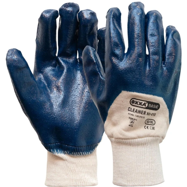 Manusi de protectie OXXA Cleaner 50-010, NBR wrist,albastru,9-10, din bumbac, cu manseta elastica, cu aderenta ridicata