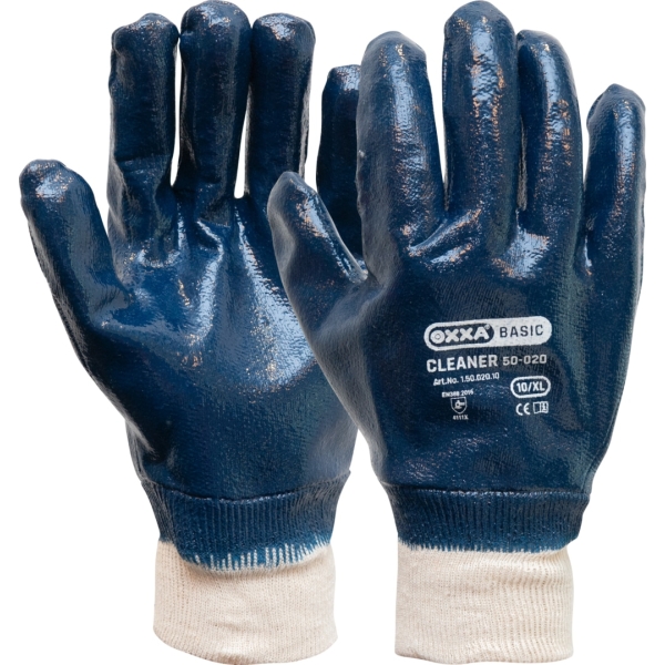 Manusi de protectie OXXA Cleaner 50-020, NBR wrist,albastru,9-10, din bumbac, cu manseta elastica, cu aderenta ridicata