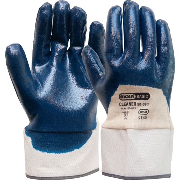 Manusi de protectie OXXA Cleaner 50-030, cuff, albastru, 10, din bumbac, cu manseta elastica, cu aderenta ridicata