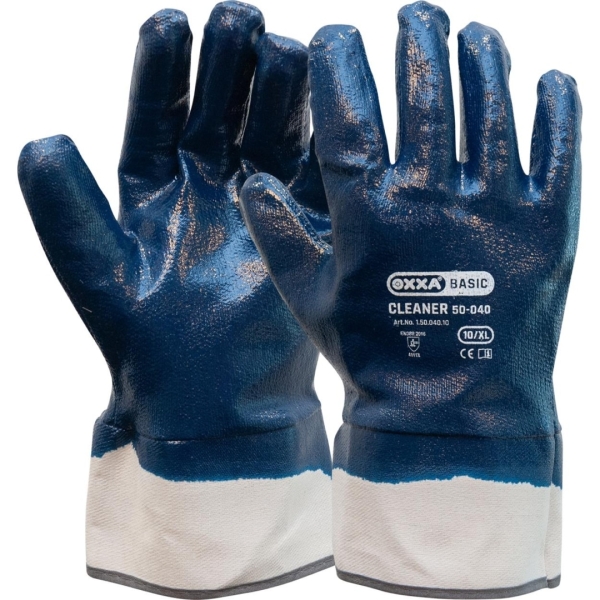 Manusi de protectie OXXA Cleaner 50-040, cuff, albastru, 9-11, din bumbac, cu manseta elastica, cu aderenta ridicata