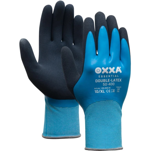 15040000.jpg Manusi de protectie OXXA Double-Latex 50-400, blk/bue, 7-11, din nylon, cu manseta elastica, cu aderenta ridicata