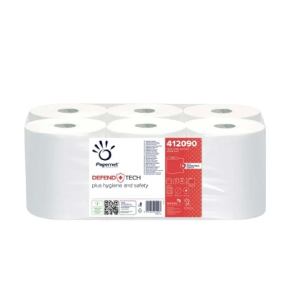Rola prosop hartie autocut, DEFEND TECH, alba, 2 straturi, celuloza pura, 140m, 6 role/bax