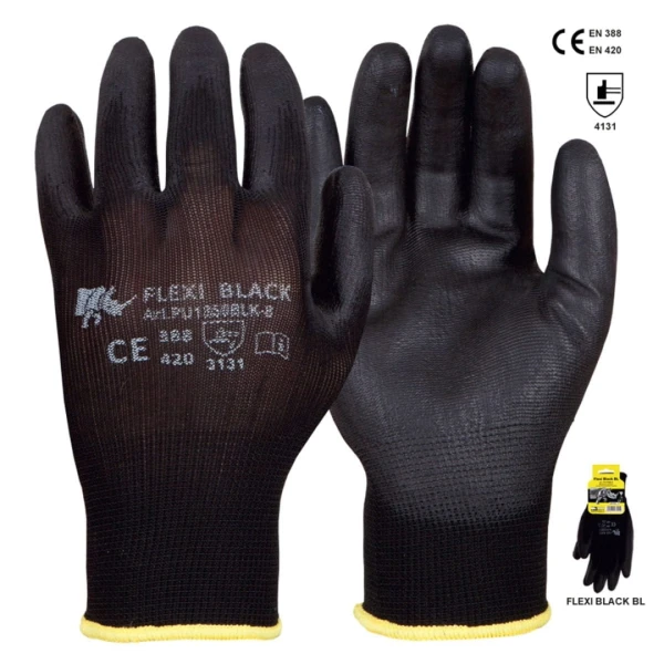 Manusi Flexiblack Eco din poliester imersate in PU negru Rhino Safety