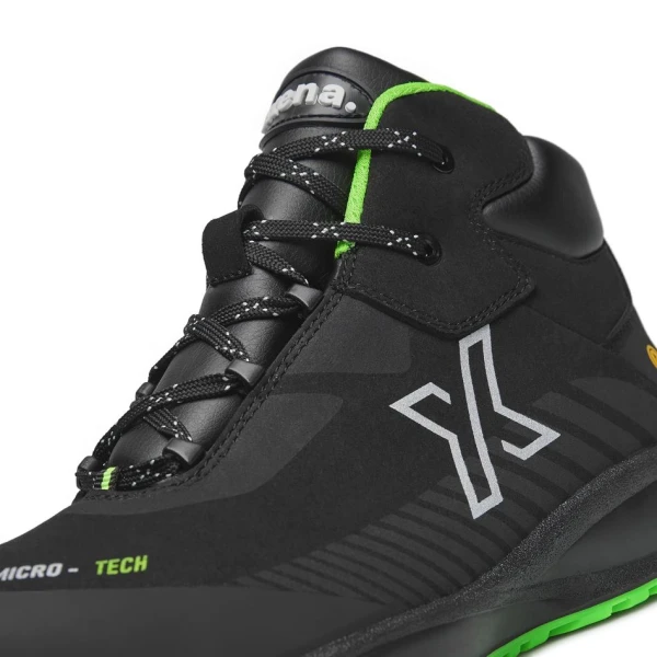 Bocanci Exena Fury S3 ESD SRC - Material textil sintetic, rezistent la abraziune, asigură aerisirea piciorului, PU 2D, Tip burduf - dublata cu material spongios, Insiretare prin perforatii consolidate cu capse nemetalice
