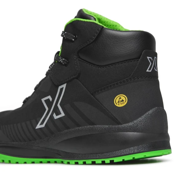 Bocanci Exena Fury S3 ESD SRC - Material textil sintetic, rezistent la abraziune, asigură aerisirea piciorului, PU 2D, Tip burduf - dublata cu material spongios, Insiretare prin perforatii consolidate cu capse nemetalice