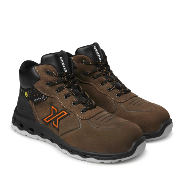 Bocanci Exena Uranus S3 ESD SRC din material textil perforat rezistent la abraziune cu tehnologie Energy PU 2D și limbă tip burduf dublată cu material spongios.