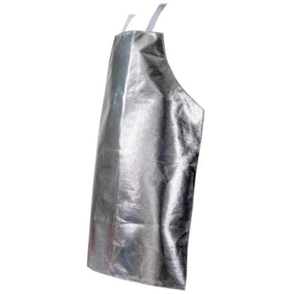 mogan59930_aluminized_apron_70x100_1 Sort aluminizat pentru lucrari de sudura, 70x100 cm, curele de piele dupa gat, nivel de protectie la caldura AB2C2E3, marime universala L/XL