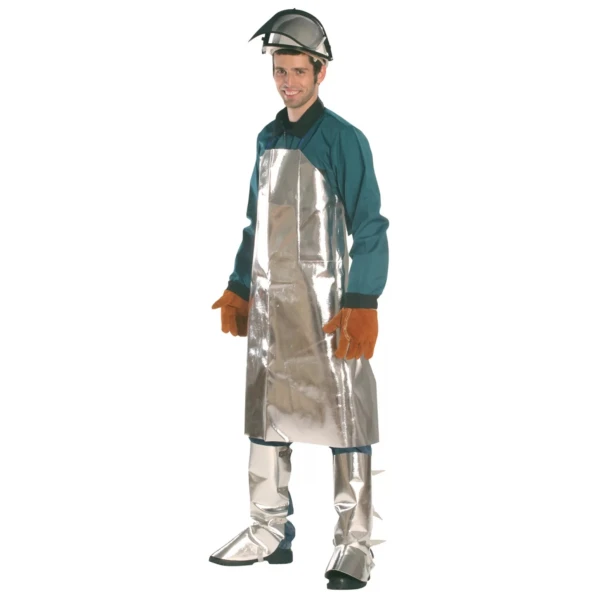 Sort aluminizat pentru lucrari de sudura, 70x100 cm, curele de piele dupa gat, nivel de protectie la caldura AB2C2E3, marime universala L/XL