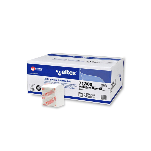 Hartie igienica, pliata, 2 straturi, Multi Pack Comfort, dimensiune portie 11x18 cm, 250 portii/pachet, 36 pachete/bax